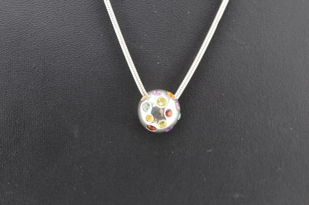 SU Thailand Sterling Silver Gemstone Globe Pendant Necklace